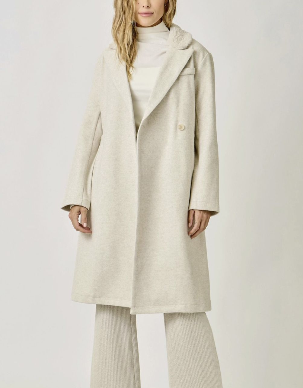 Ivory Fur Collar Long Coat