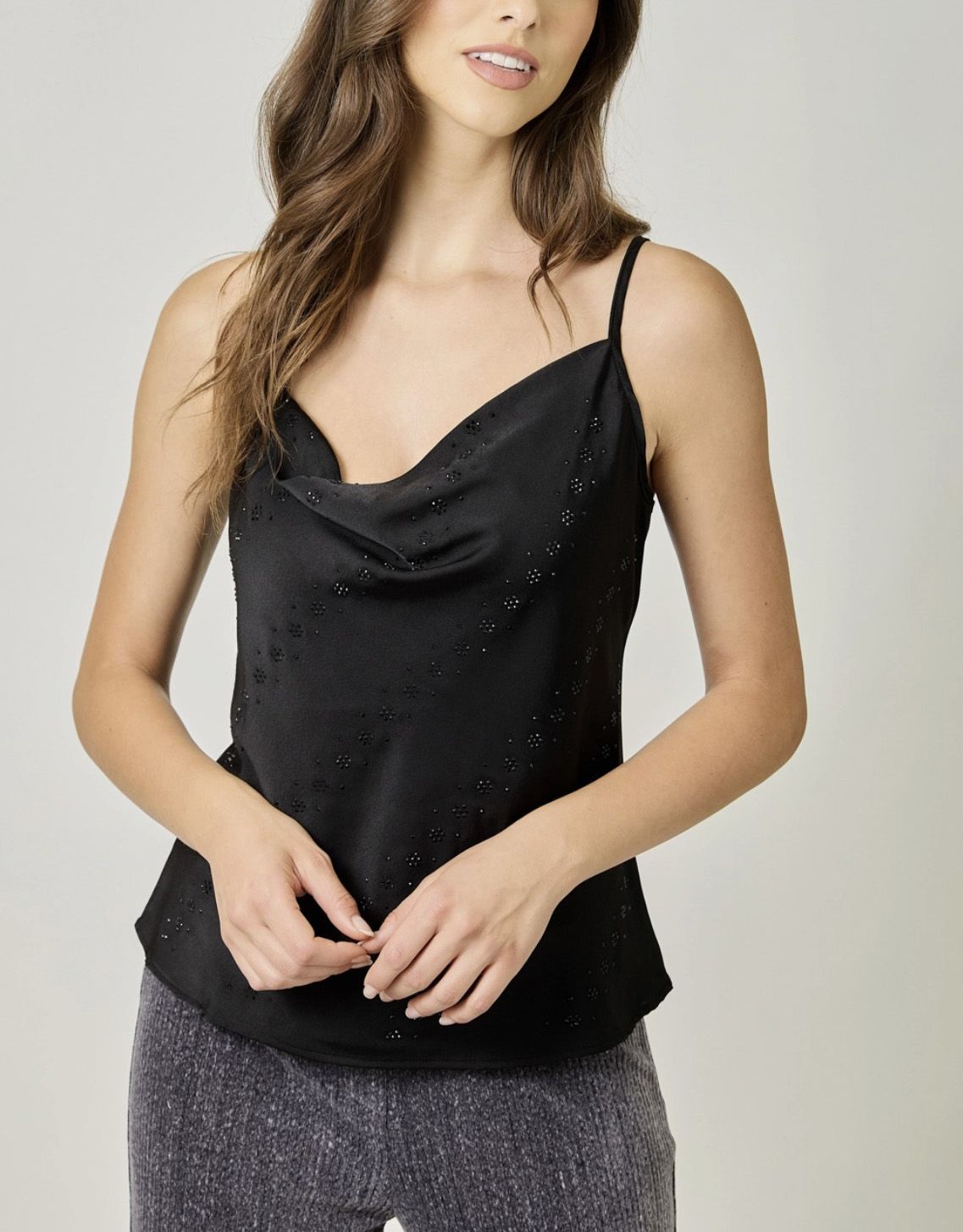 Black Embellished Cowl Cami
