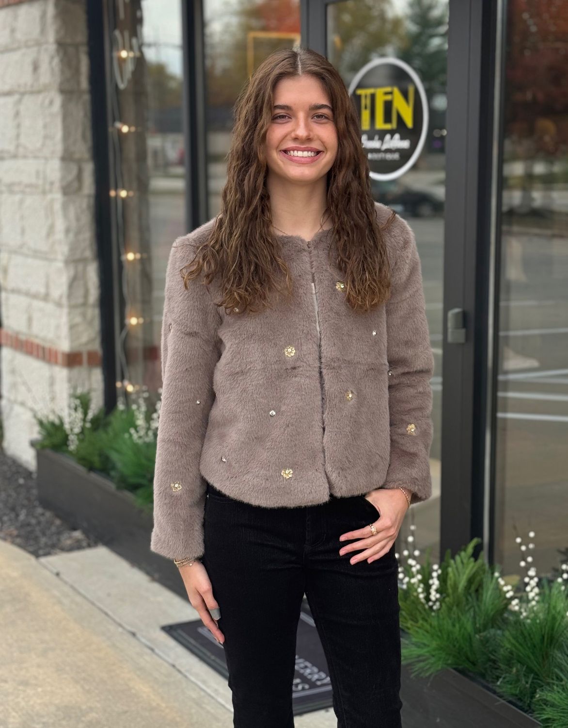 Mocha Faux Fur Embellished Jacket