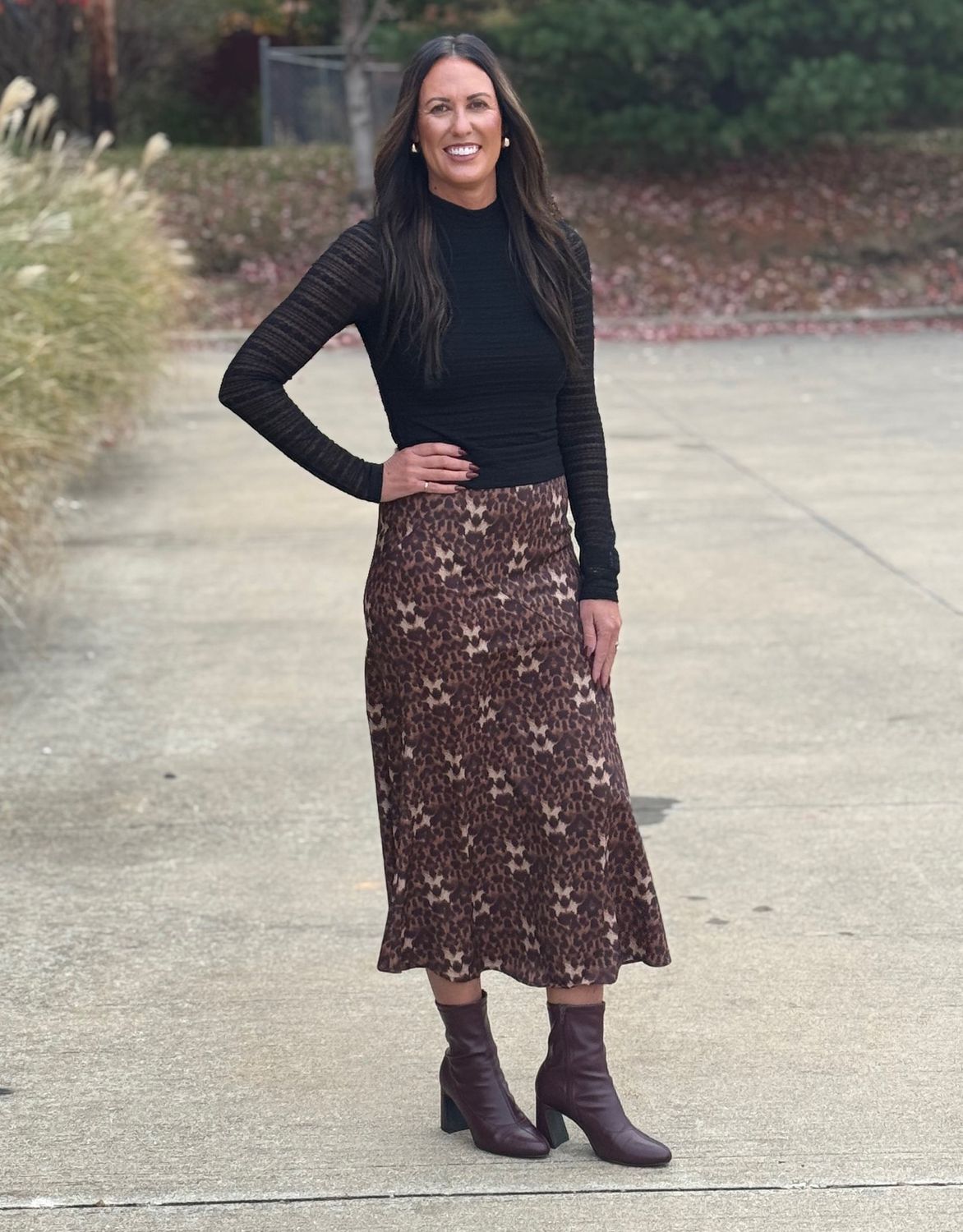 Leopard Satin Midi Skirt