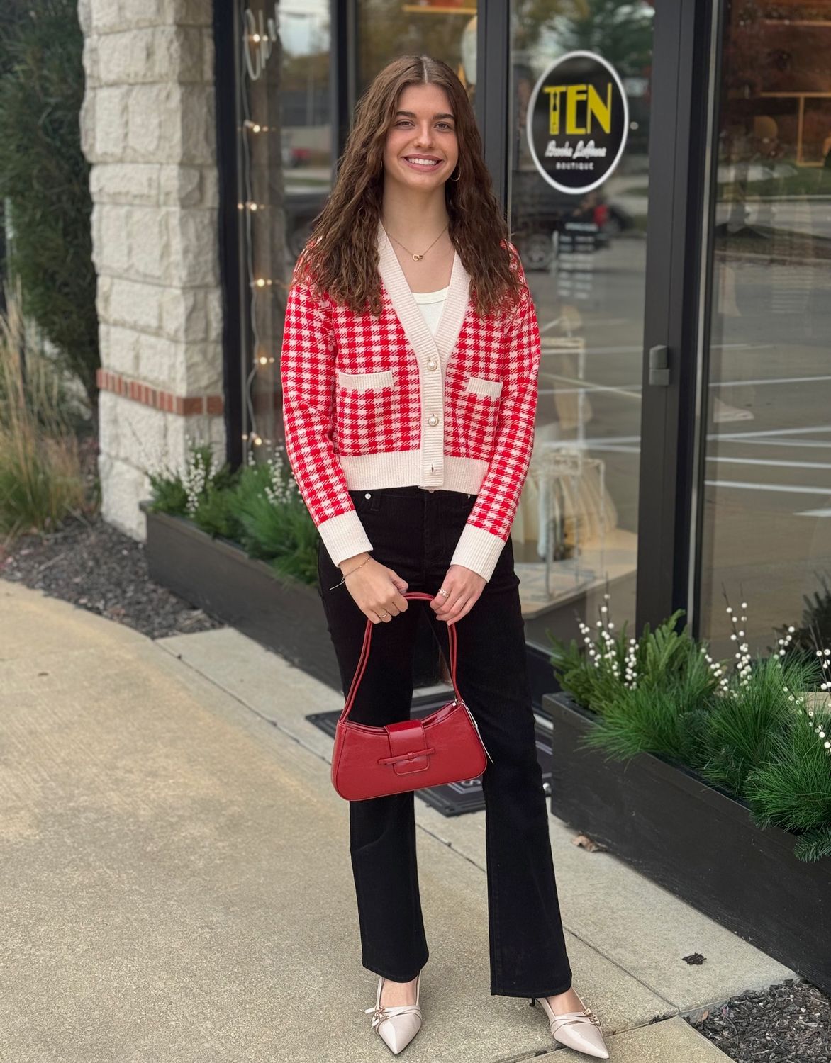 Red Checkered Pattern Cardigan