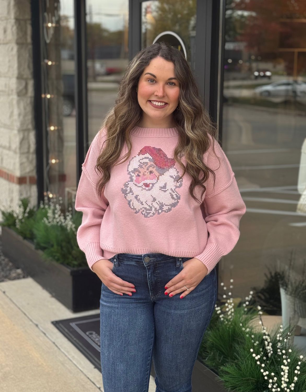 Pink Santa Stitched Sweater