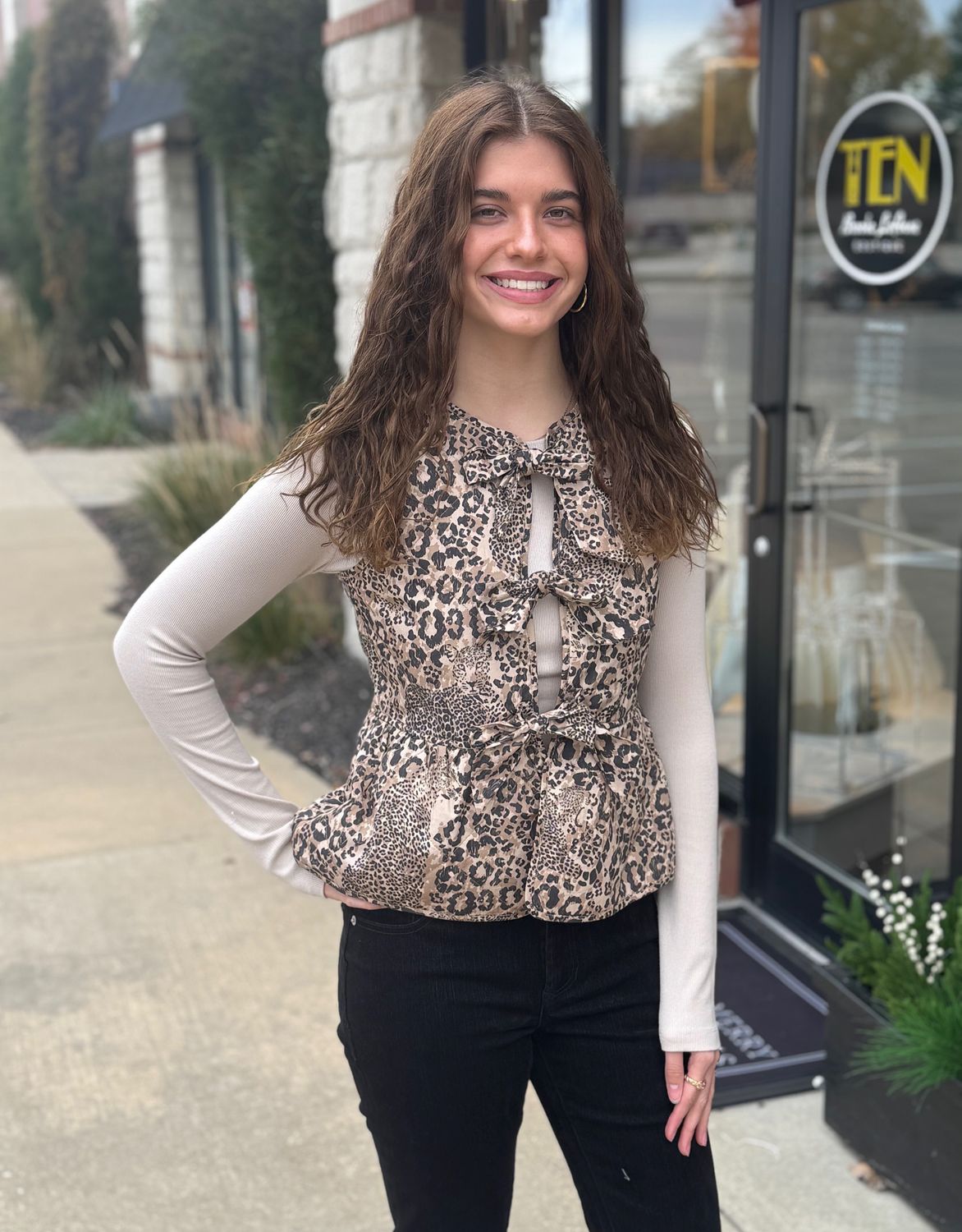 Leopard Quilted Front Tie Vest