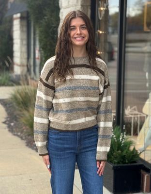 Taupe Noelle Stripe Rhinestone Sweater