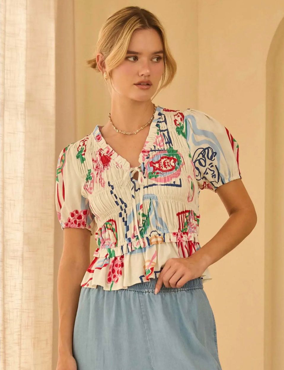 Red Printed Peplum Top