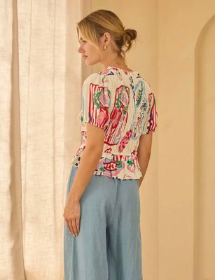 Red Printed Peplum Top