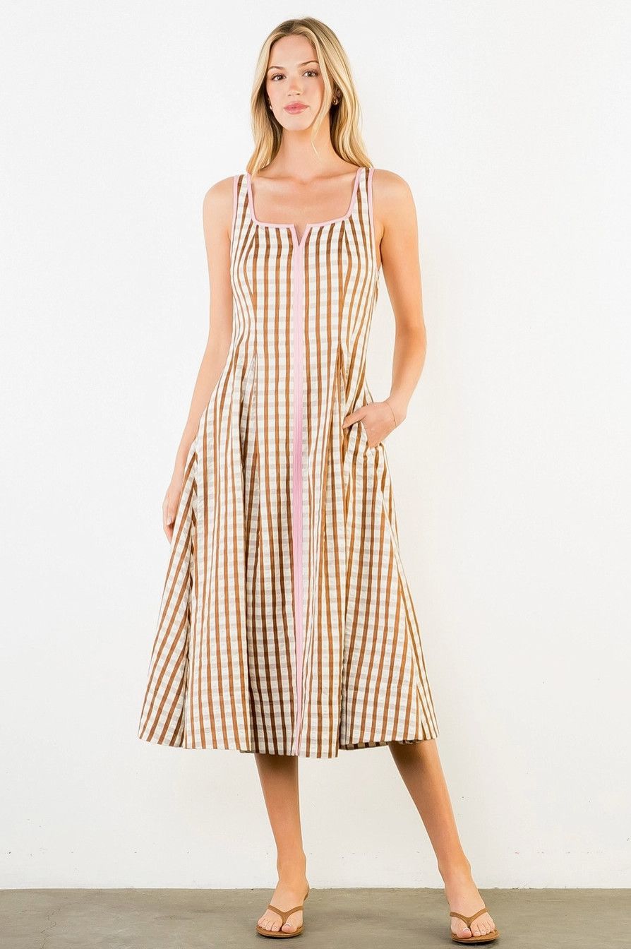 Brown Gingham Patterned Dress