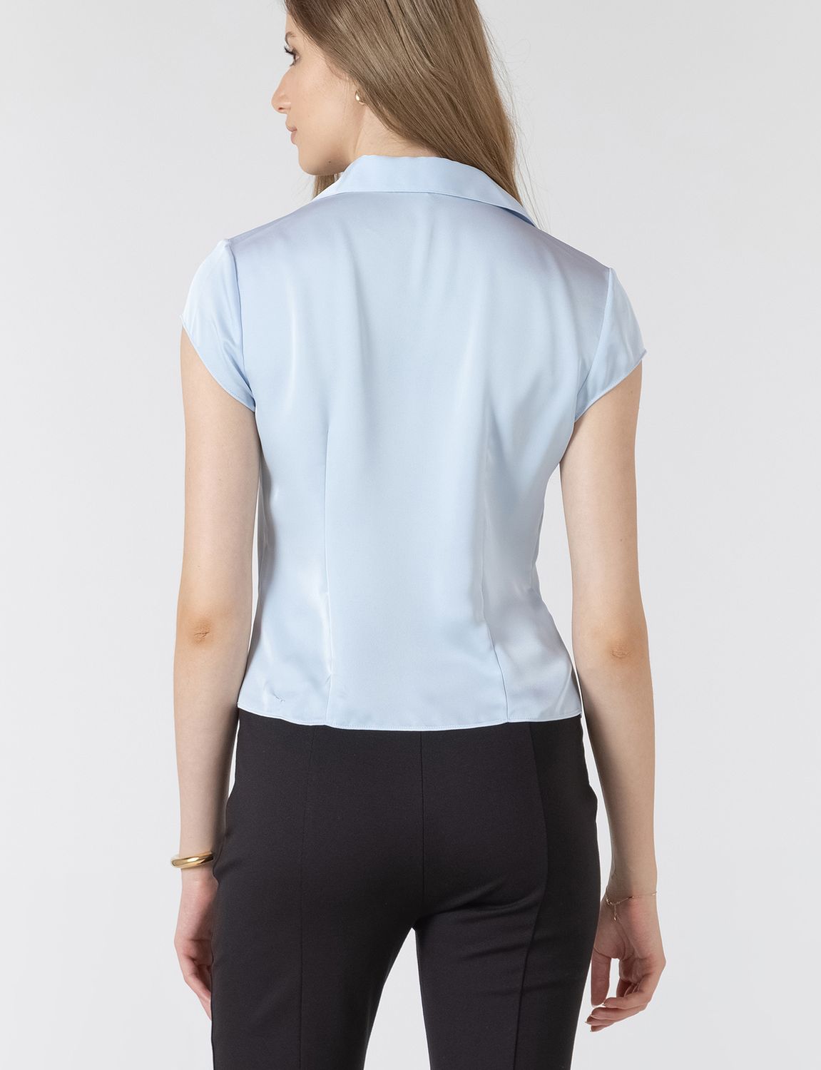 Fresh Sky Textured Seamed Button Front Blouse