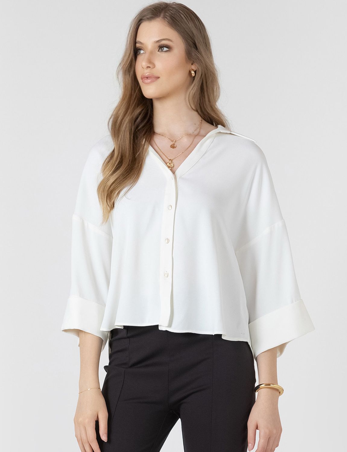 Vanilla Cuffed Button Front Blouse