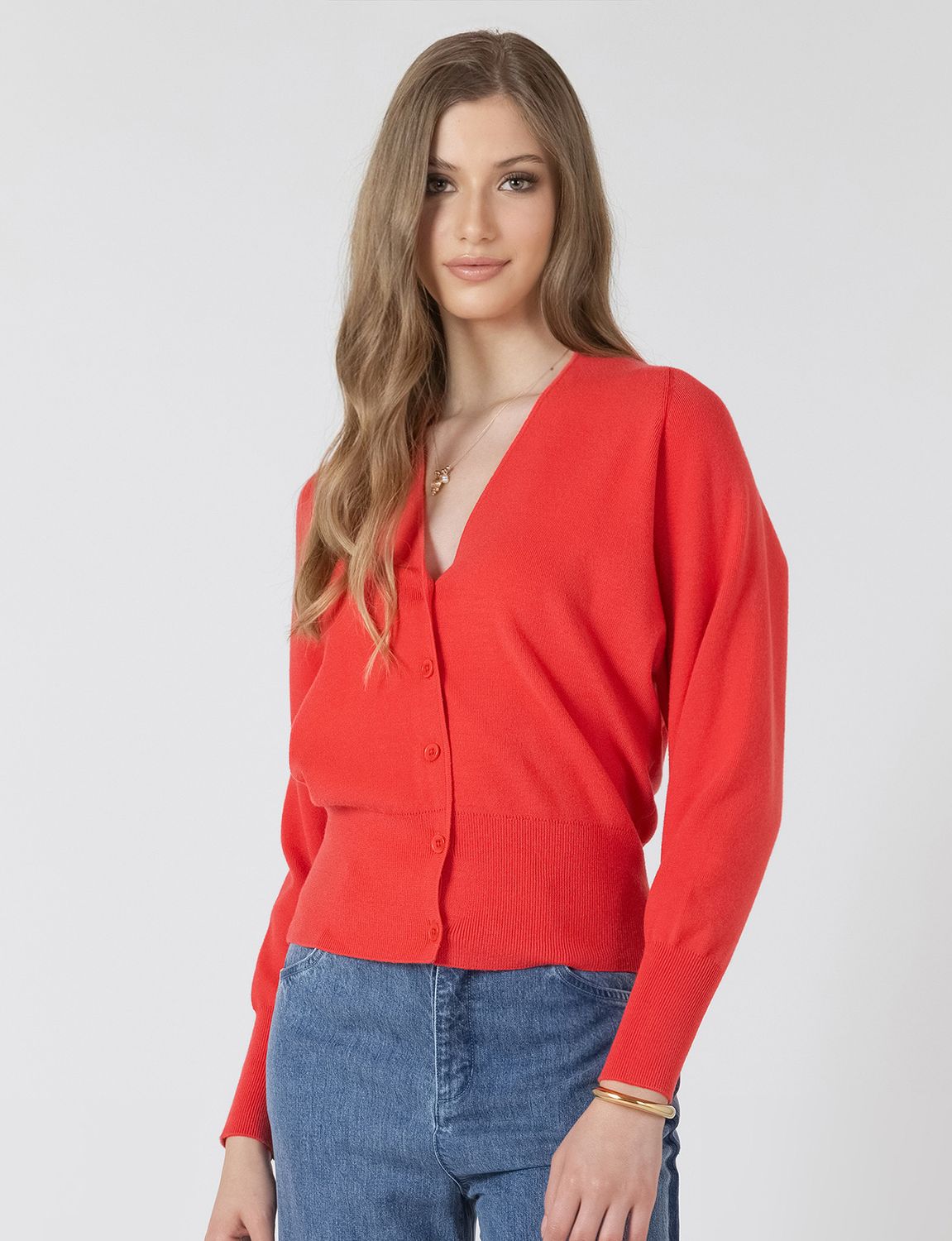 Bright Cherry Clean Button Front Cardigan