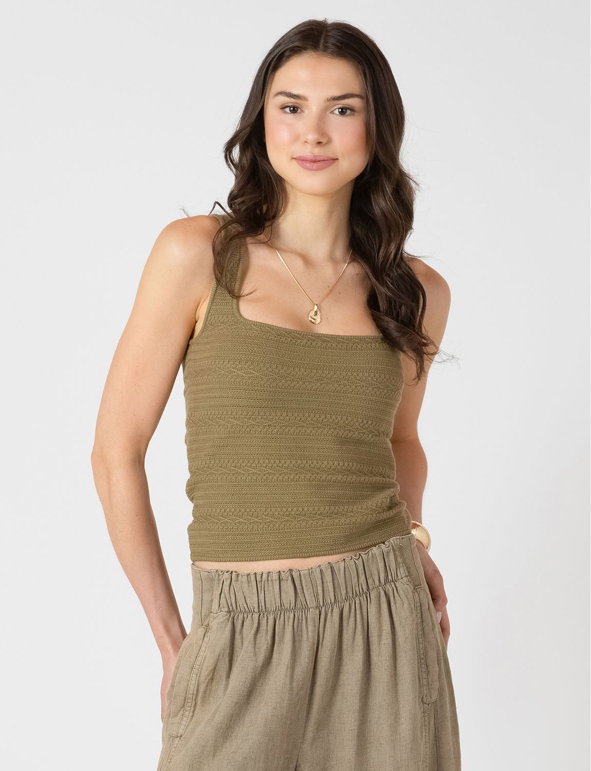 Dusty Sage Squareneck Textured Tank