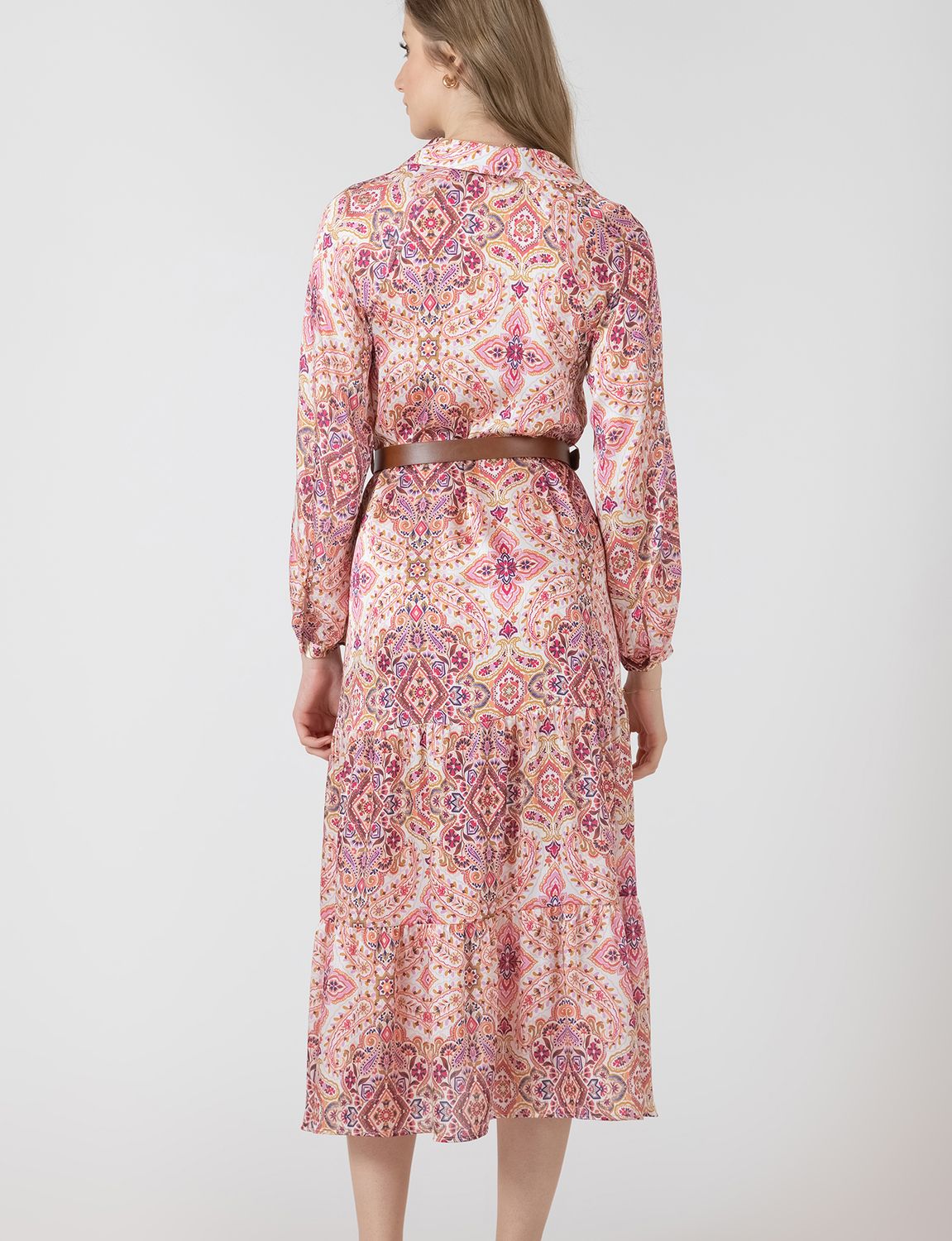 Vibrant Paisley Belted Shirt Dress