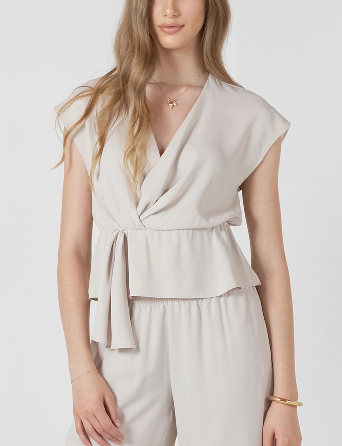 Matte Pearl Drapey Wrap Top