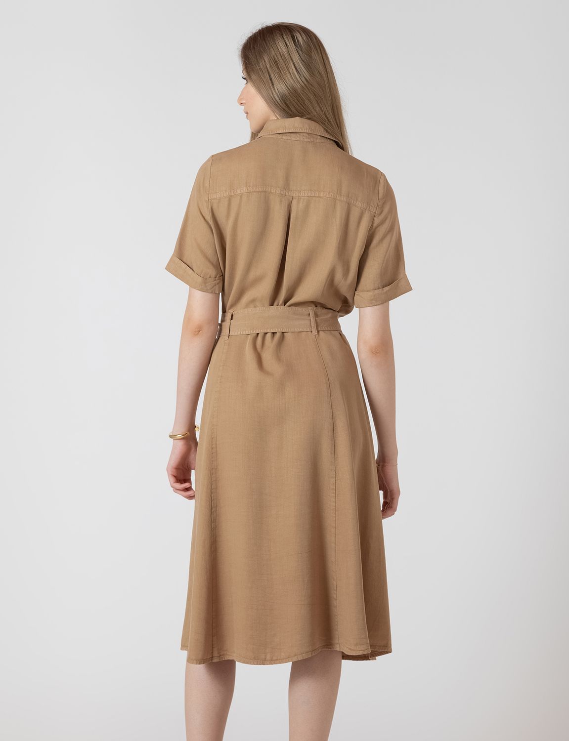 Cafe Au Lait Belted Utility Midi