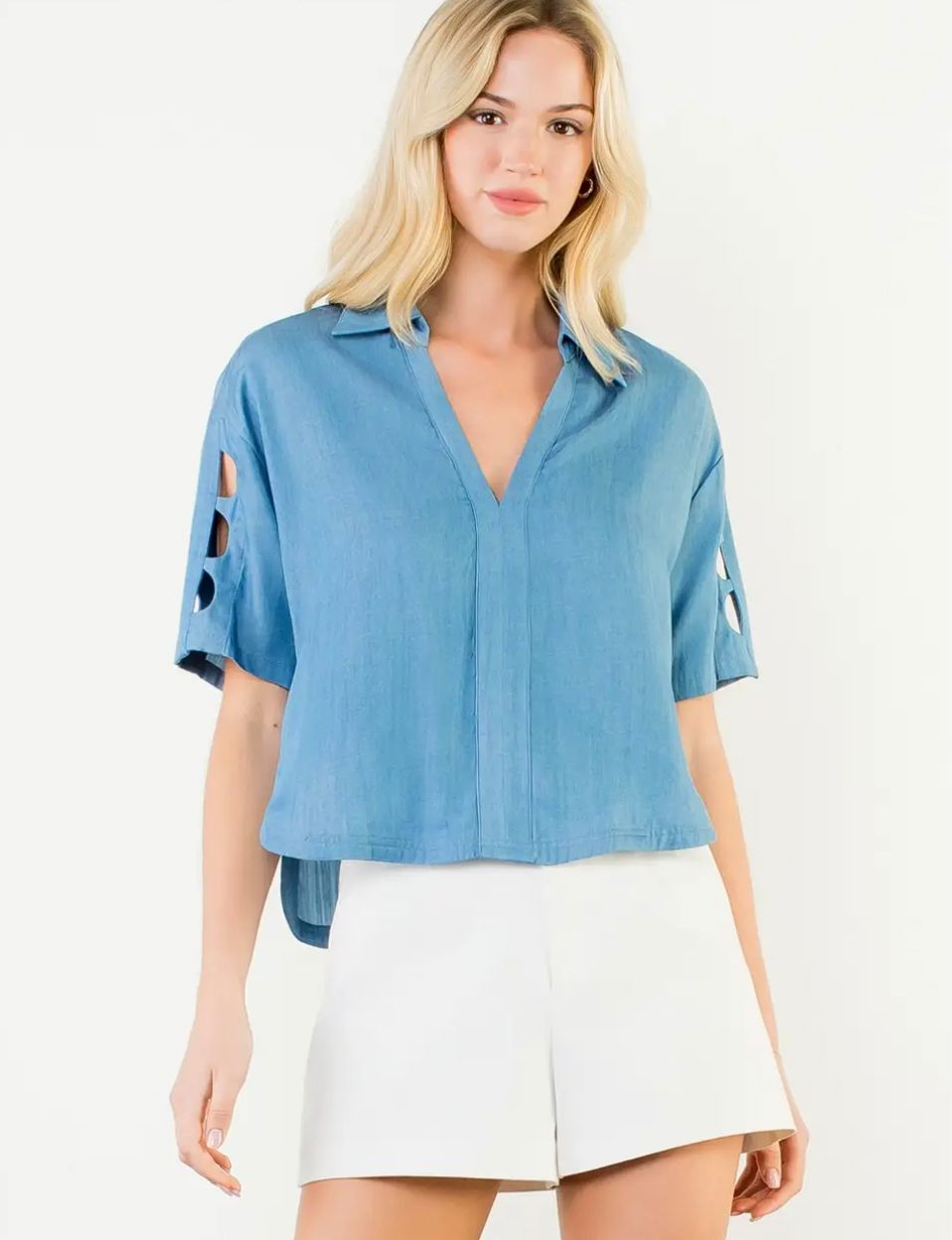 Blue Cut out Denim Top