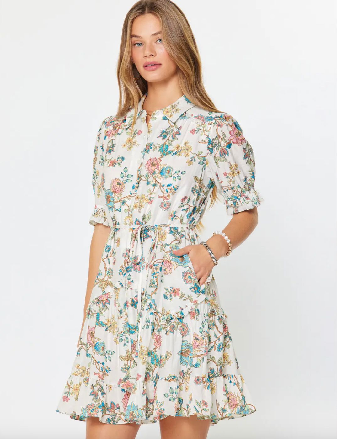 Floral Printed Button Down Belted Dress