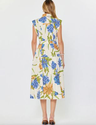 Floral Button Down Tiered Belted Midi