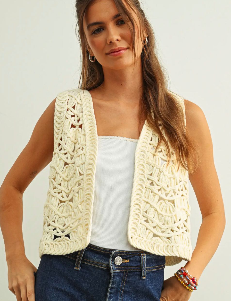 Beige Crochet Vest