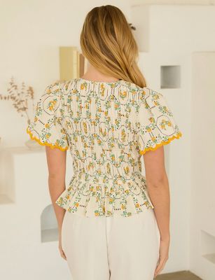 Yellow Floral Peplum Top