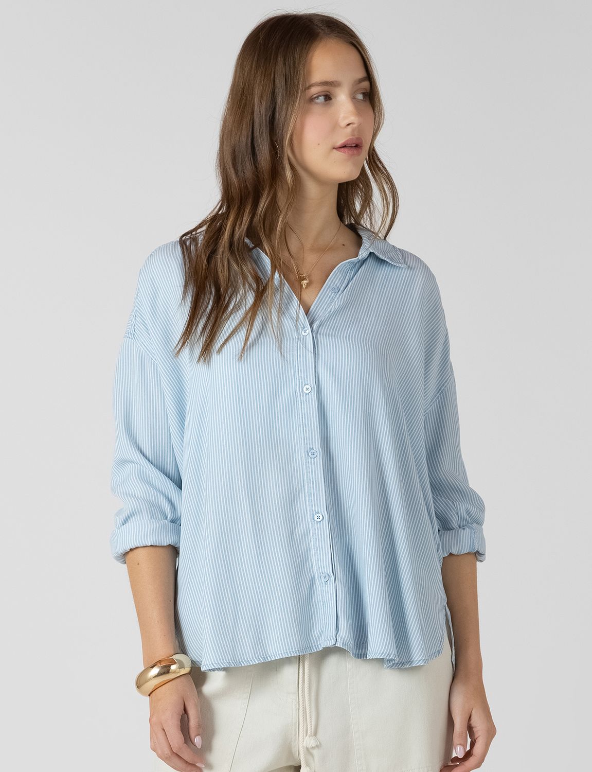 Coastal Blue Stripe Relaxed Button Down Shirt