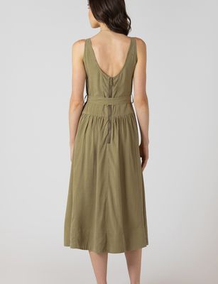 Dusty Sage Belted Drop Waist Midi