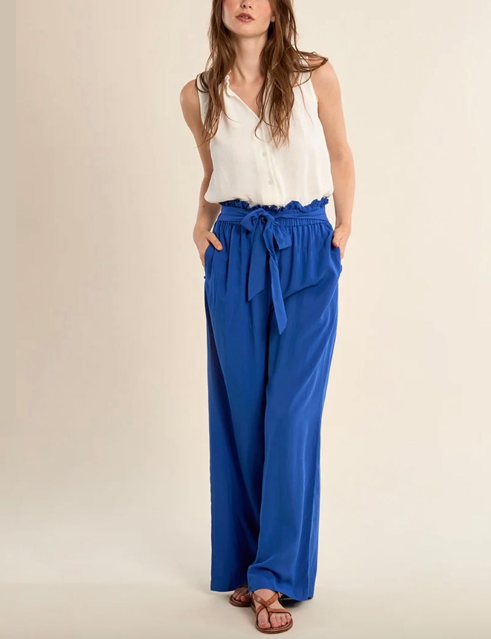 Cobalt Blue Tie Waist Pants