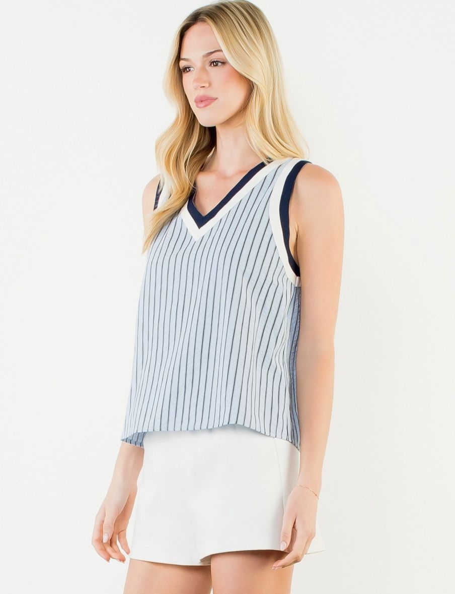 Blue Sleeveless Stripe Tank