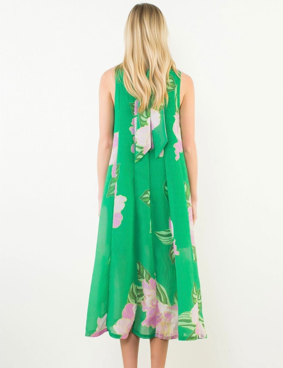 Green Floral Print Midi