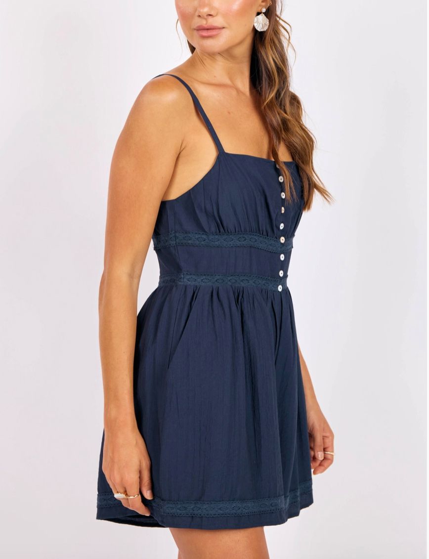 Navy Percy Lace Trim Romper