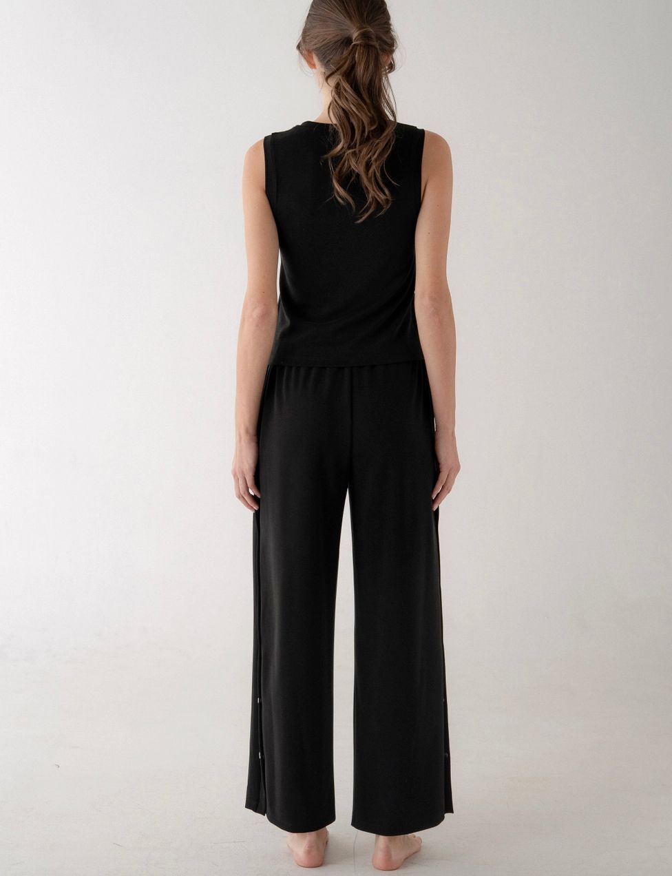 Black Side Metal Button Detailed Pants