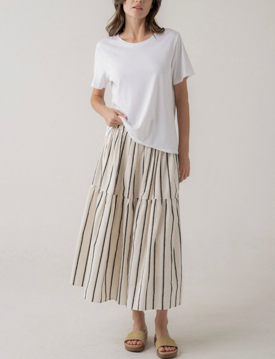 Black Stripe Flowy Midi Skirt