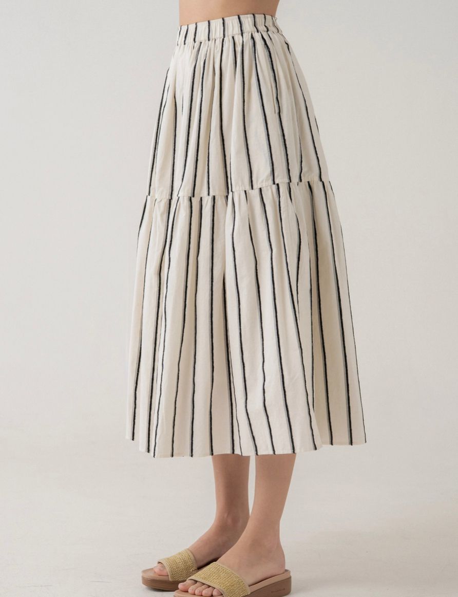 Black Stripe Flowy Midi Skirt