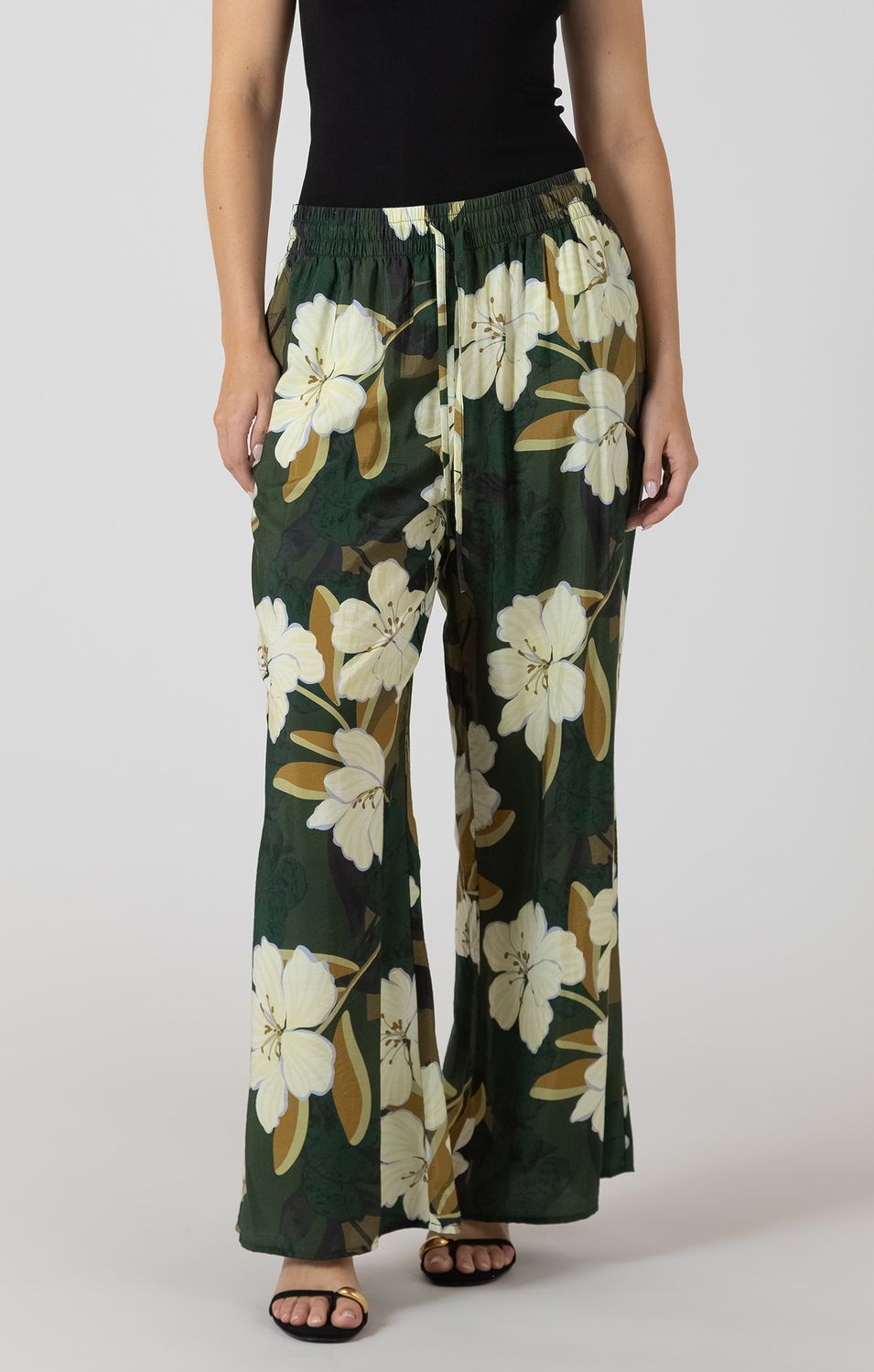 Palm Blossom Tie Waist Pants