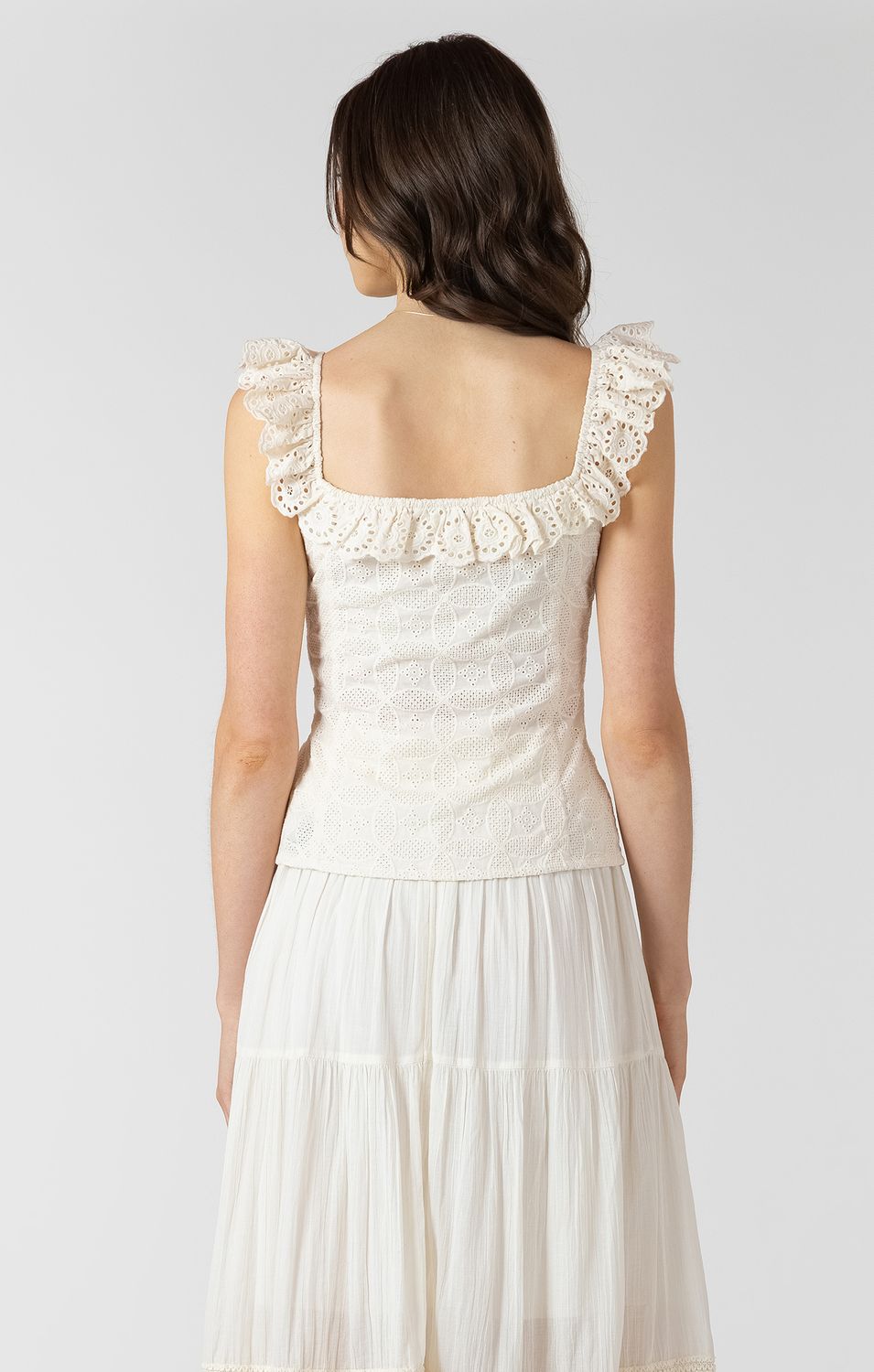 Ecru Button Front Eyelet Top
