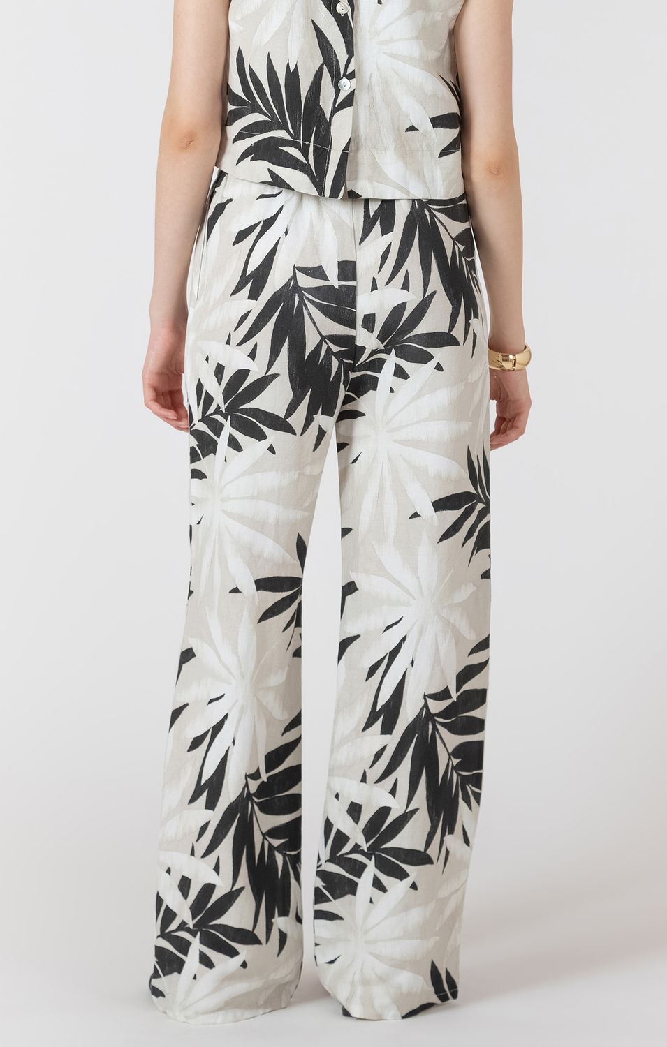Abstract Leaf Drawstring Wide Leg Pants