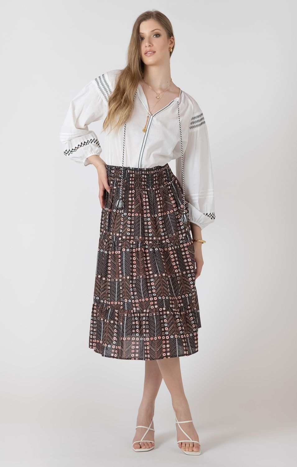 Black Floral Smocked Waist Skirt