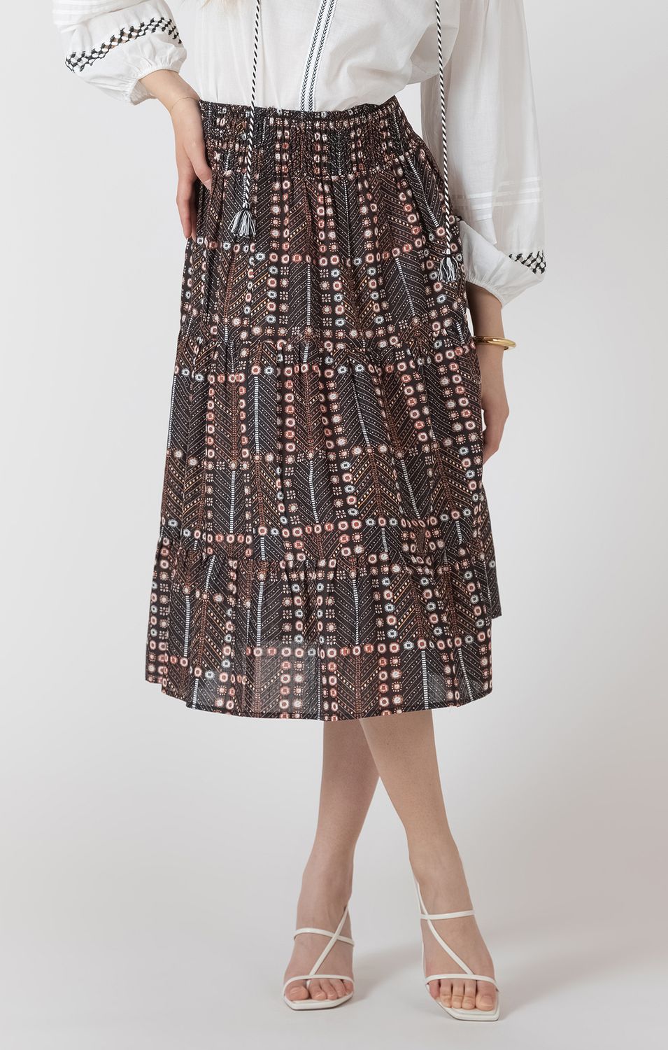 Black Floral Smocked Waist Skirt