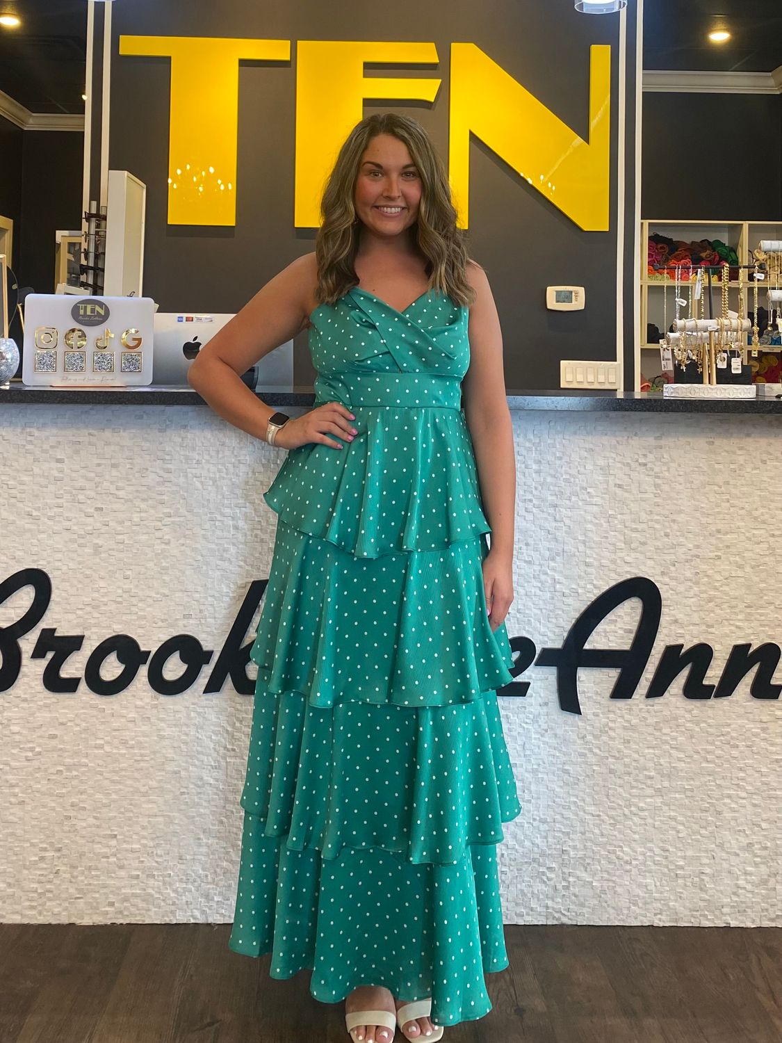 Green Polka Dot Satin Dress