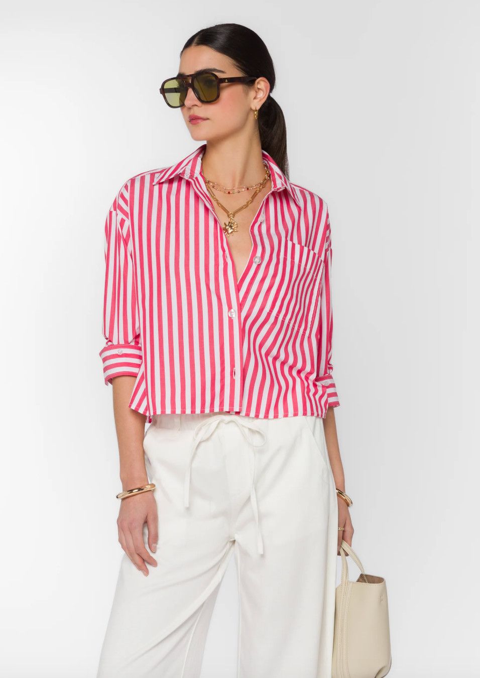 Raspberry Stripe Stormi Button Up Top