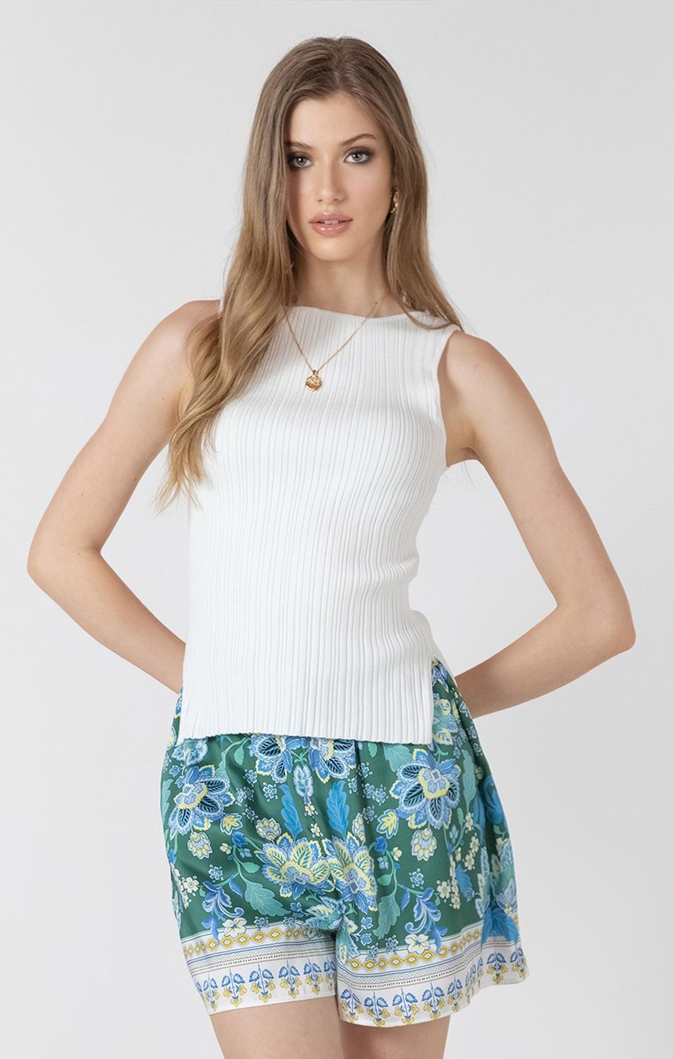 White Boatneck Ribbed Tank