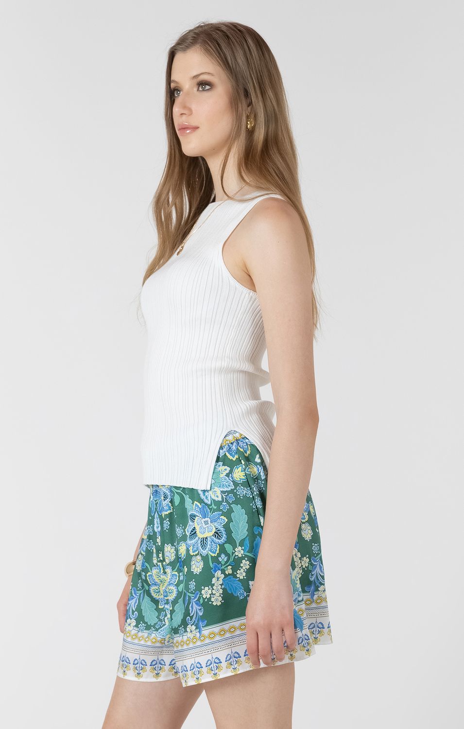 White Boatneck Ribbed Tank