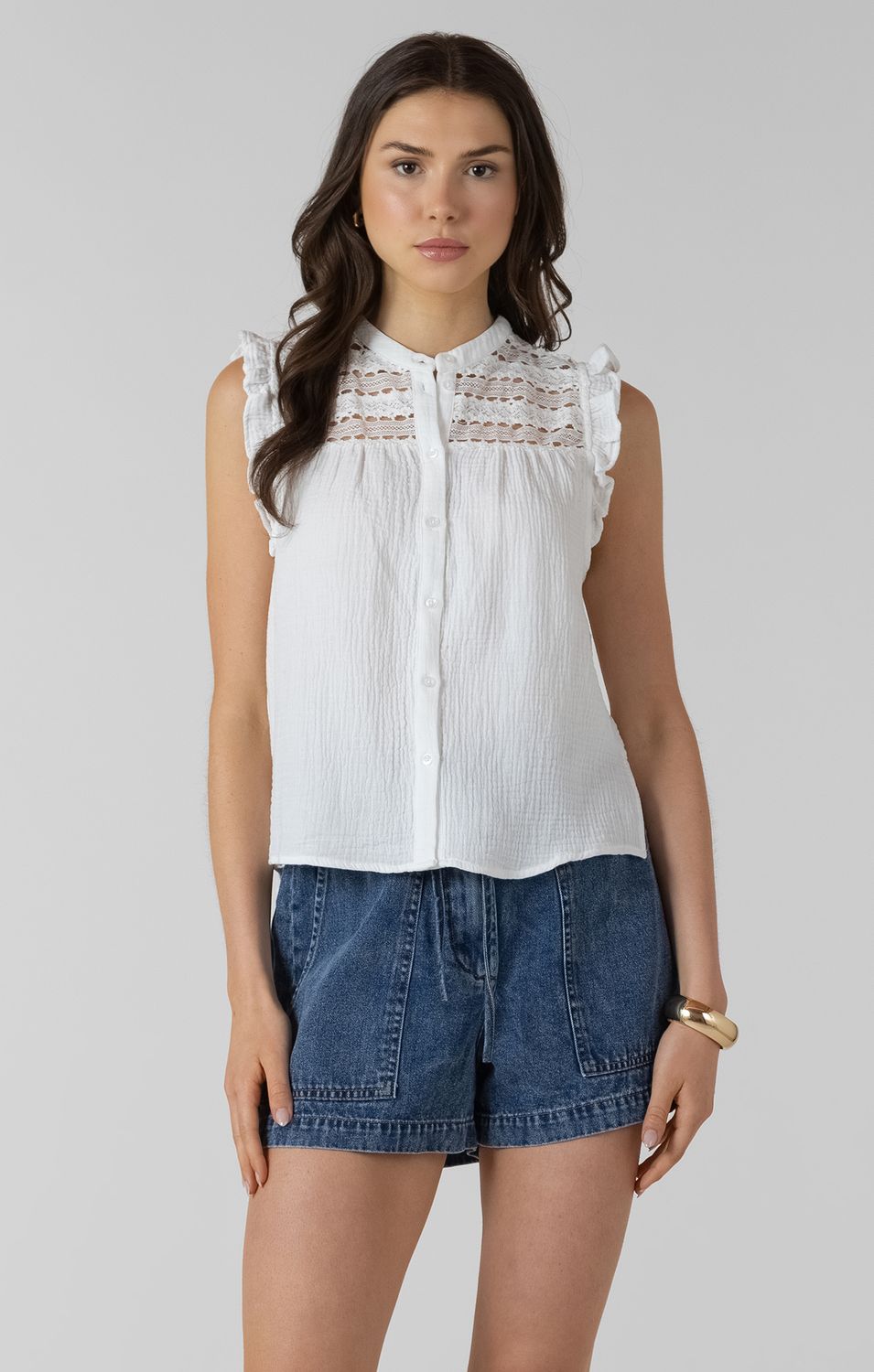 White Lace Button Front Top