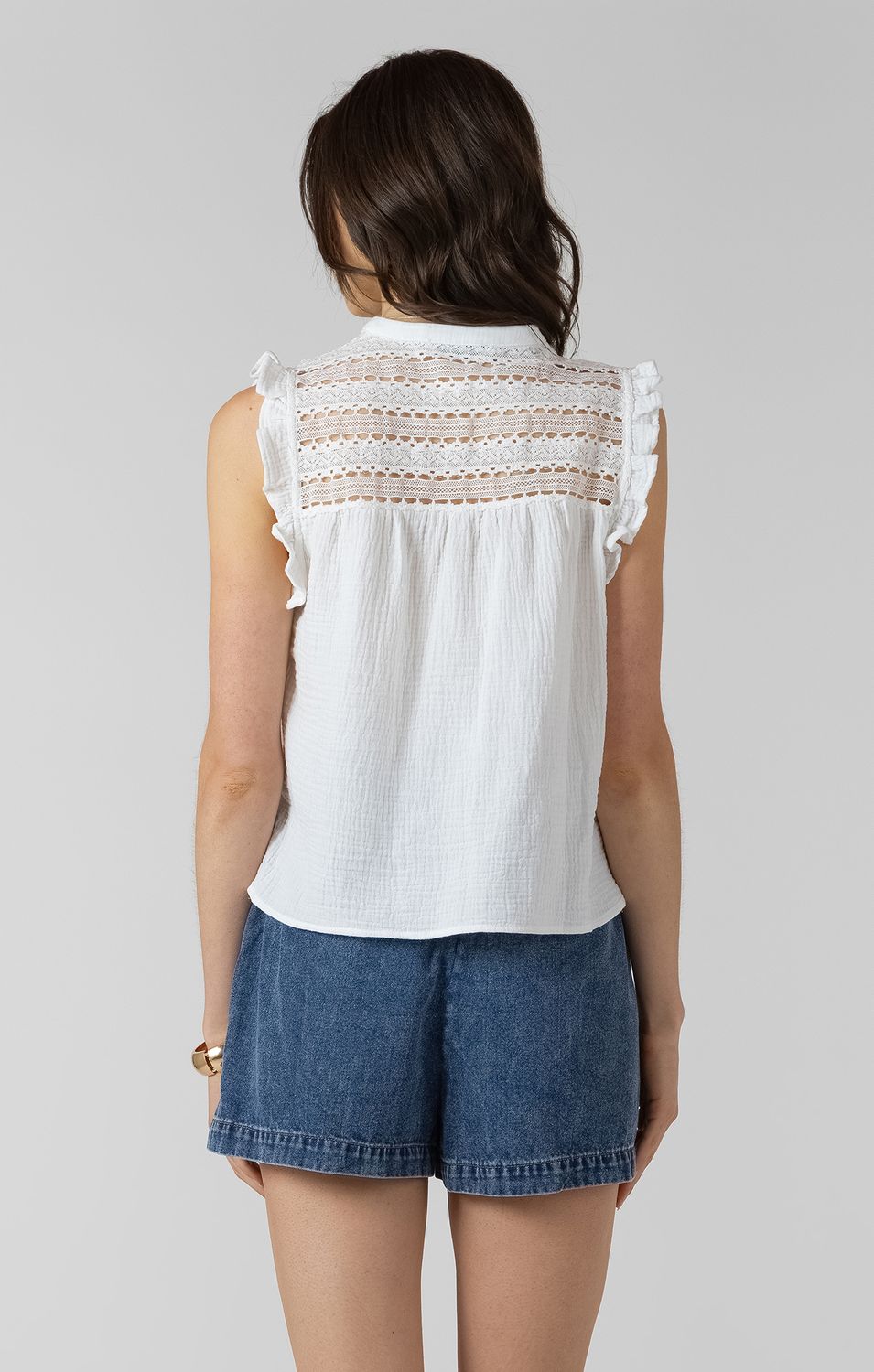 White Lace Button Front Top