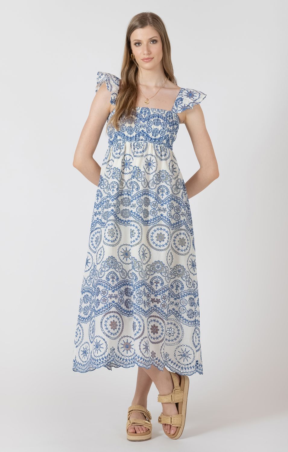 Blue Cutout Embroidered Dress