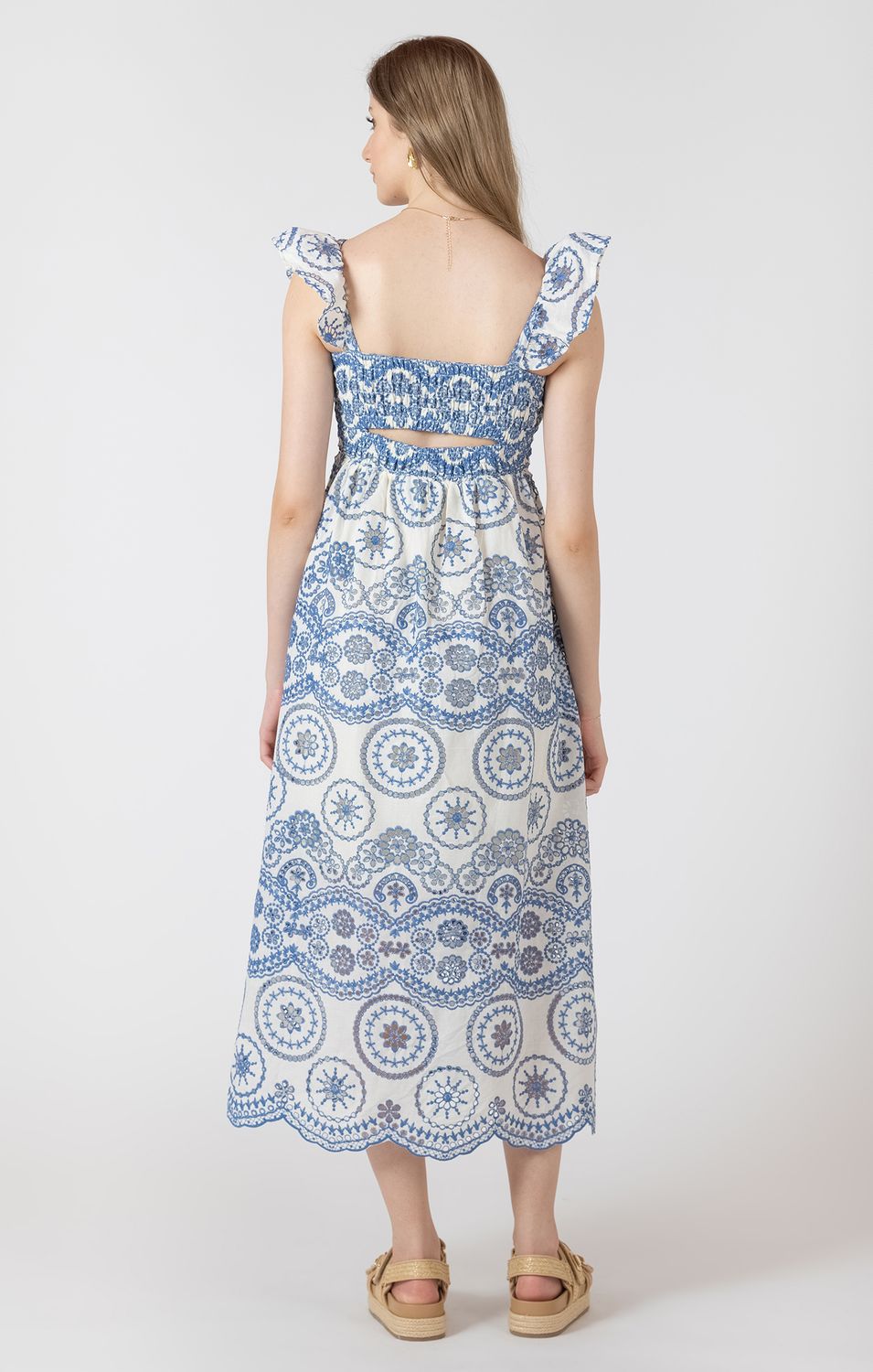Blue Cutout Embroidered Dress