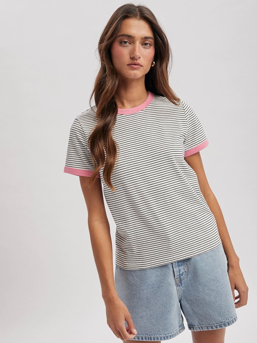 Black Striped Knit Tee 