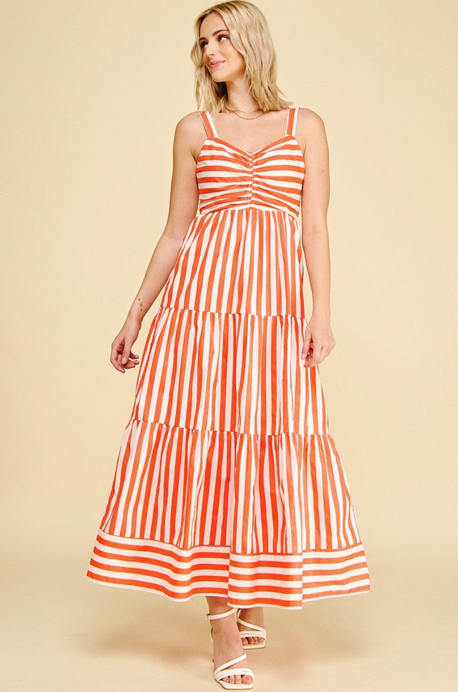 Orange Stripe Tiered Maxi