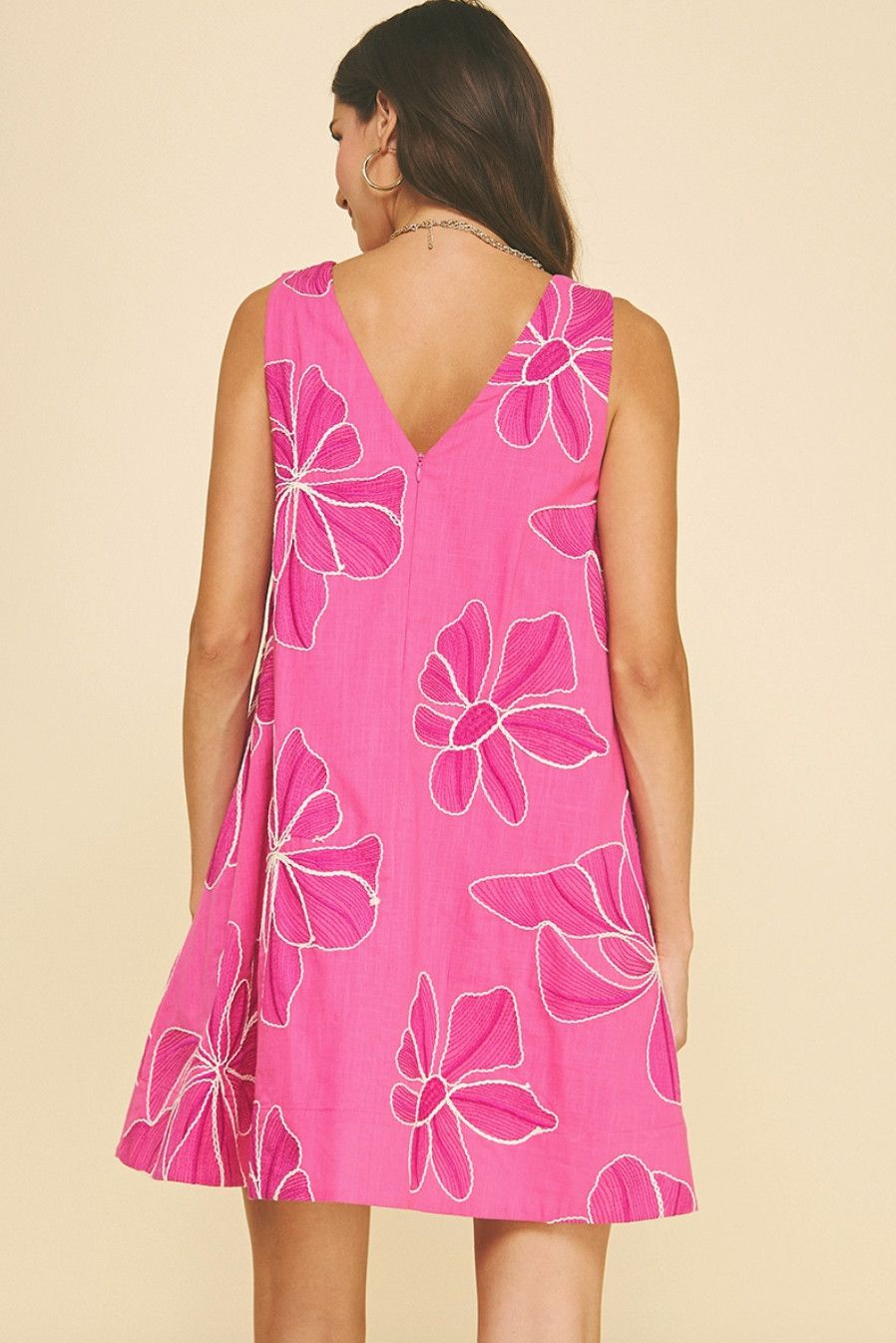 Hot Pink Floral Embroidered Aline Dress