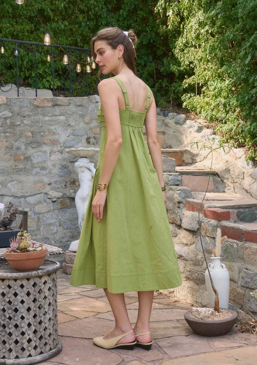 Olive Knot Detail Pleated Midi