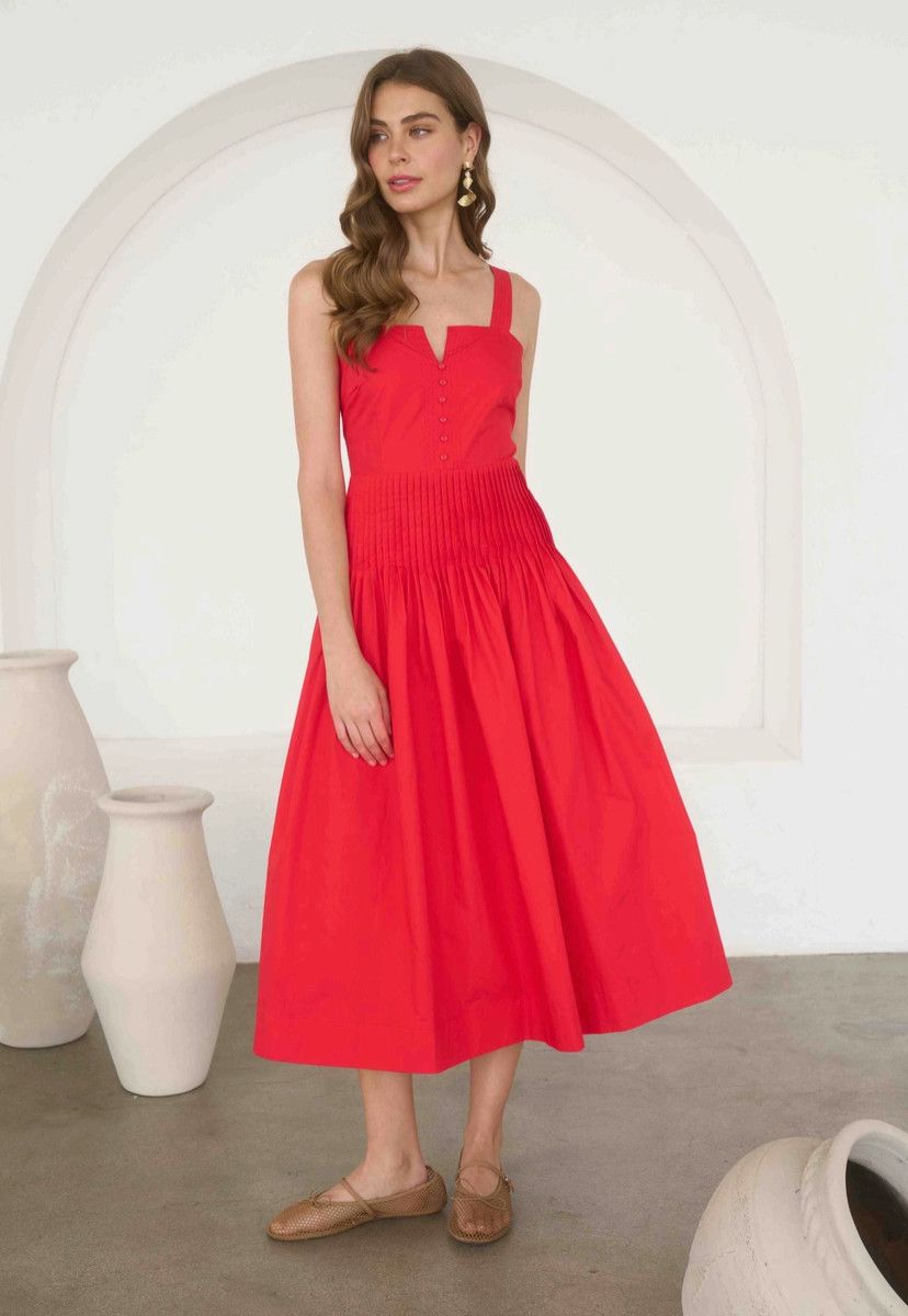 Red Pleated Midi